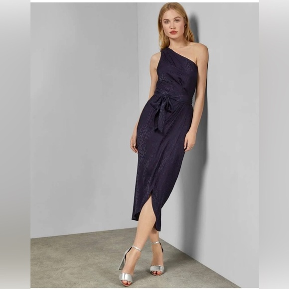 Ted Baker London Zoeii Leopard Jacquard One-Shoulder Dress SMALL asymmetric - Picture 1 of 13